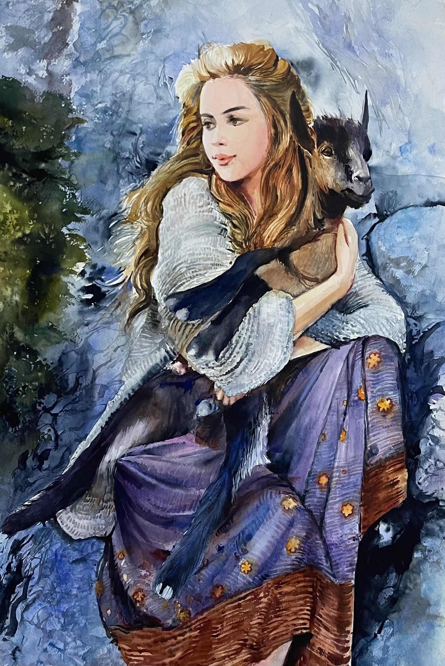 تابلو نقاشی «پناه» | تکنیک آبرنگ روی مقوا | 62×83.5 سانتی‌متر