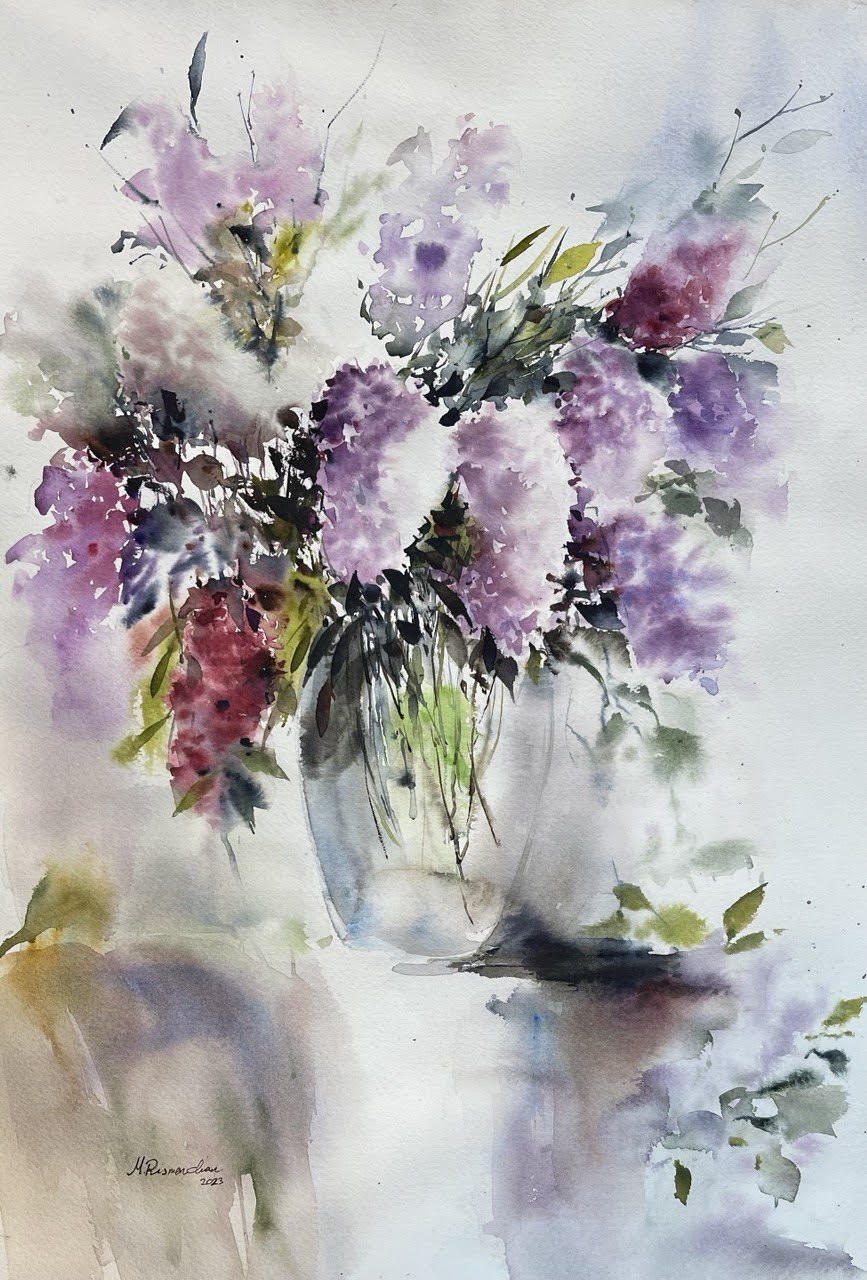 تابلو نقاشی «آوای بهار» | تکنیک آبرنگ روی مقوا | 55×73 سانتی‌متر