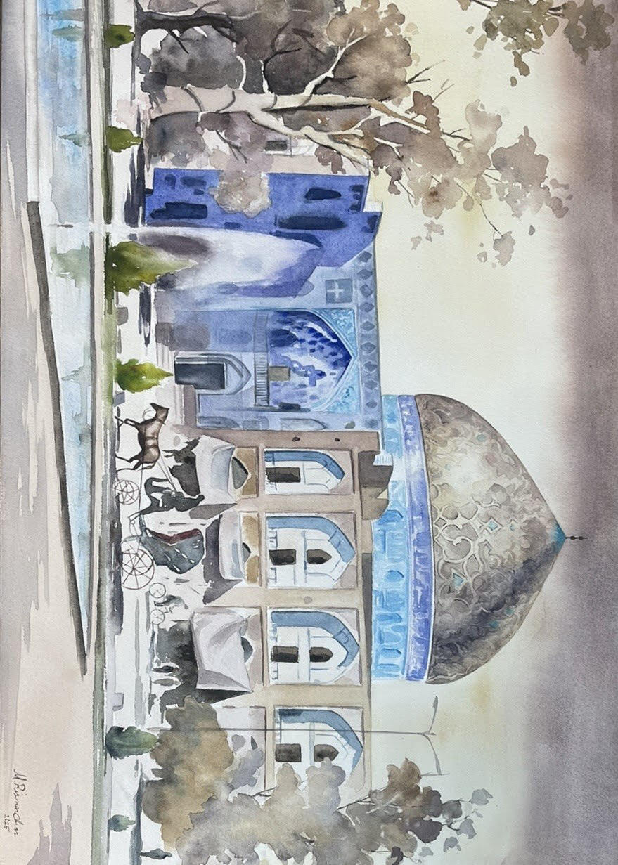 تابلو نقاشی «نقش جهان» | تکنیک آبرنگ روی مقوا | 59×75سانتی‌متر
