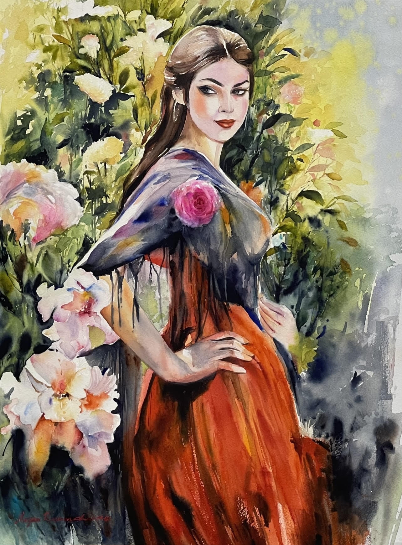 تابلو نقاشی «وسوسه» | تکنیک آبرنگ روی مقوا | 62.5×78.5 سانتی‌متر